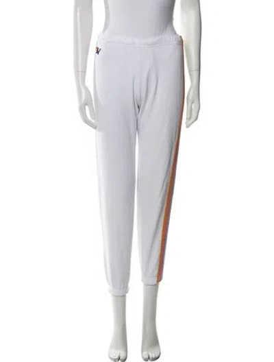 Pre-owned Aviator Nation Striped Embroidered Accent Sweatpants In White
