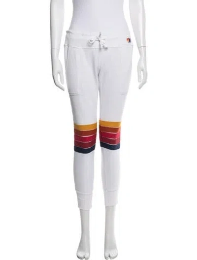 Pre-owned Aviator Nation Striped Embroidered Accent Sweatpants In White