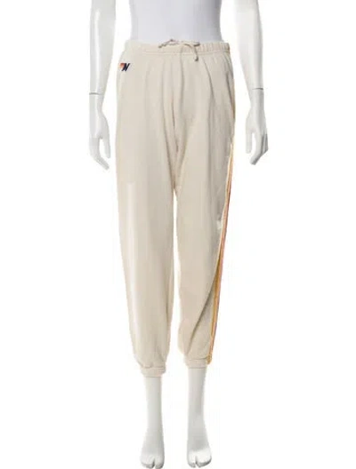 Pre-owned Aviator Nation Striped Embroidered Accent Sweatpants In Yellow