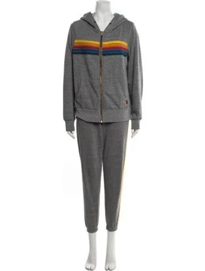 Pre-owned Aviator Nation Striped Embroidered Accent Tracksuit In Gray