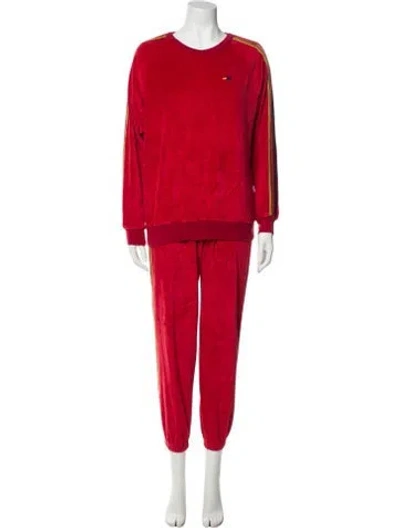 Pre-owned Aviator Nation Striped Grosgrain Trim Lounge Set In Red
