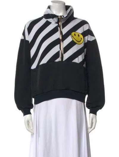 Pre-owned Aviator Nation Striped Mock Neck Sweater In Black