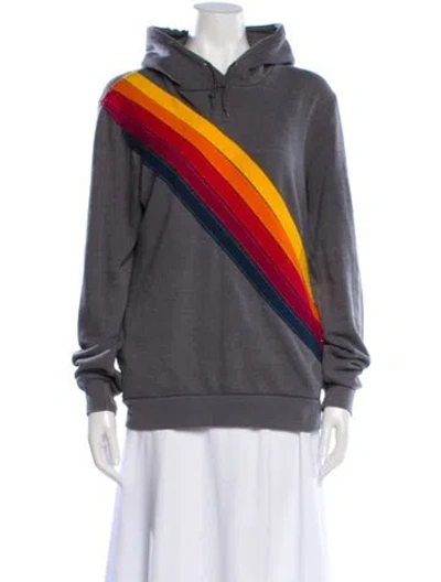 Pre-owned Aviator Nation Striped Mock Neck Sweater In Gray