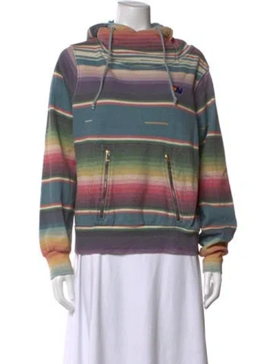 Pre-owned Aviator Nation Striped Mock Neck Sweatshirt In Blue