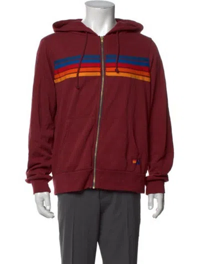 Pre-owned Aviator Nation Striped Open Front Hoodie In Burgundy