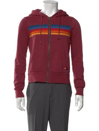 Pre-owned Aviator Nation Striped Open Front Hoodie In Burgundy