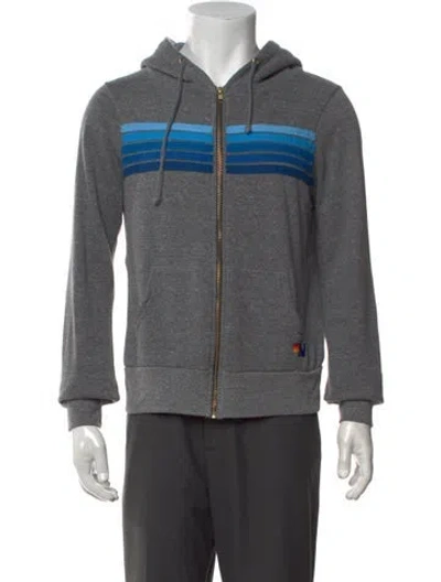 Pre-owned Aviator Nation Striped Open Front Hoodie In Grey