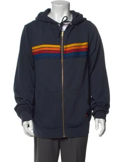 Pre-owned Aviator Nation Striped Open Front Hoodie In Grey