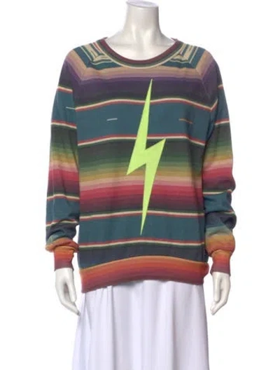 Pre-owned Aviator Nation Striped Scoop Neck Sweatshirt In Green