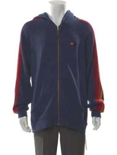 Pre-owned Aviator Nation Striped V-neck Hoodie In Blue