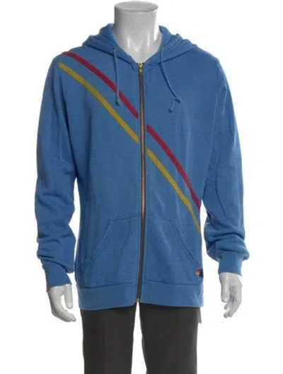 Pre-owned Aviator Nation Striped V-neck Hoodie In Blue