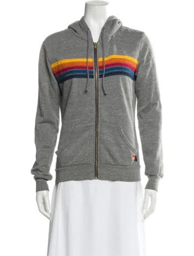 Pre-owned Aviator Nation Striped V-neck Sweater In Gray
