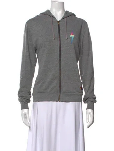 Pre-owned Aviator Nation Striped V-neck Sweatshirt In Grey