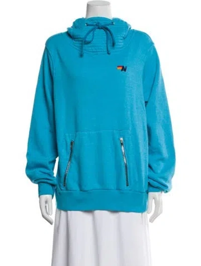 Pre-owned Aviator Nation Tie Neck Long Sleeve Hoodie In Blue