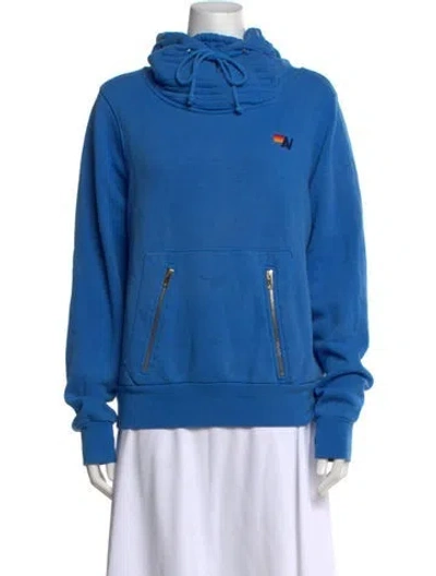 Pre-owned Aviator Nation Tie Neck Long Sleeve Hoodie In Blue