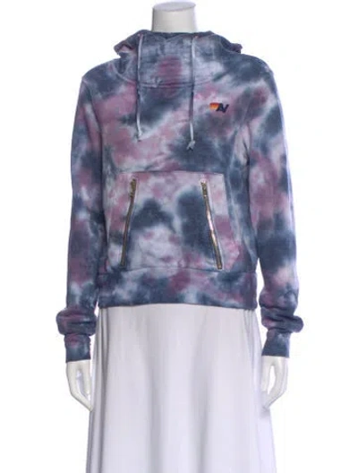 Pre-owned Aviator Nation Tie-dye Print Cowl Neck Hoodie In Blue