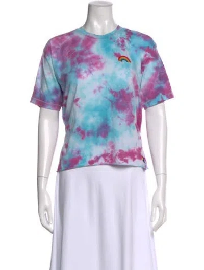 Pre-owned Aviator Nation Tie-dye Print Crew Neck Crop Top In Blue
