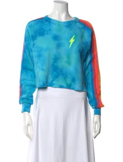Pre-owned Aviator Nation Tie-dye Print Crew Neck Crop Top In Blue