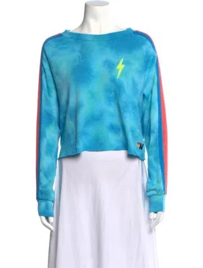 Pre-owned Aviator Nation Tie-dye Print Crew Neck Crop Top In Blue