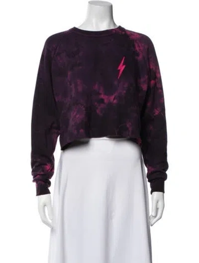 Pre-owned Aviator Nation Tie-dye Print Crew Neck Crop Top In Purple