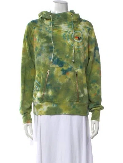 Pre-owned Aviator Nation Tie-dye Print Crew Neck Hoodie In Green