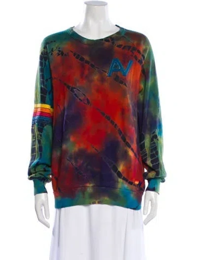 Pre-owned Aviator Nation Tie-dye Print Crew Neck Sweatshirt In Red