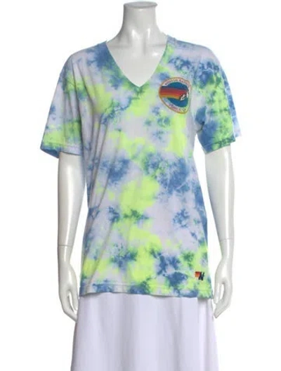 Pre-owned Aviator Nation Tie-dye Print V-neck T-shirt In Blue