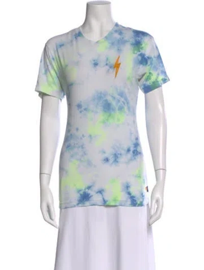 Pre-owned Aviator Nation Tie-dye Print V-neck T-shirt In Blue