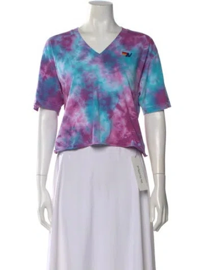 Pre-owned Aviator Nation Tie-dye Print V-neck T-shirt In White