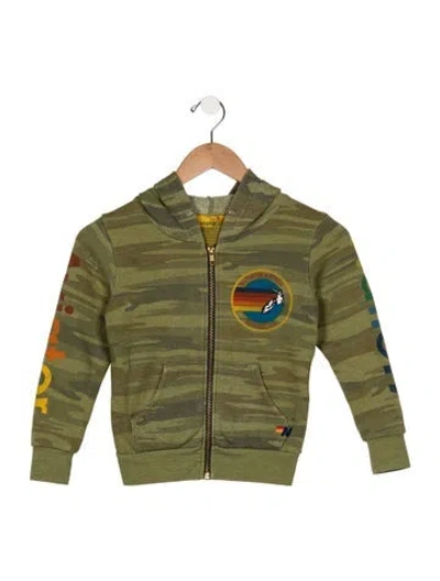 Pre-owned Aviator Nation Babies' Toddler Boys Branded Pattern Printed Hoodie In Green