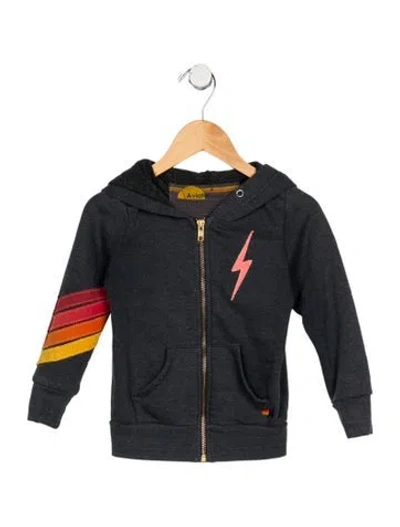 Pre-owned Aviator Nation Babies' Toddler Boys Embroidered Zip-up Hoodie In Gray