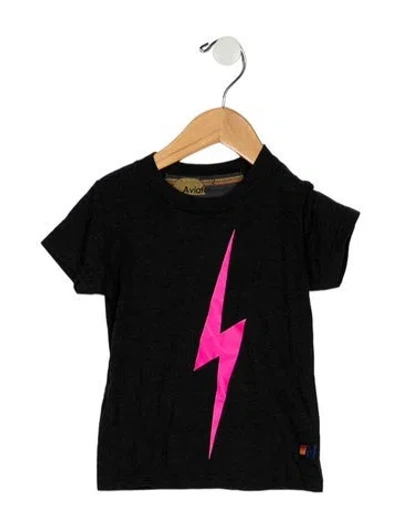 Pre-owned Aviator Nation Babies' Toddler Girls Branded Pattern Printed Shirt In Black