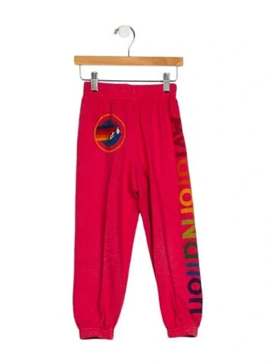 Pre-owned Aviator Nation Babies' Toddler Girls Printed Sweatpants In Red