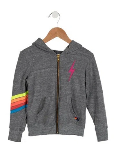 Pre-owned Aviator Nation Babies' Toddlers' Embroidered Zip Hoodie In Grey