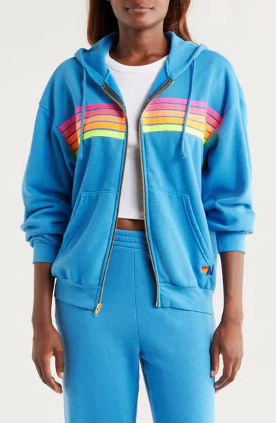 Aviator Nation Unisex Five Stripe Zip Hoodie In Cobalt In Blue