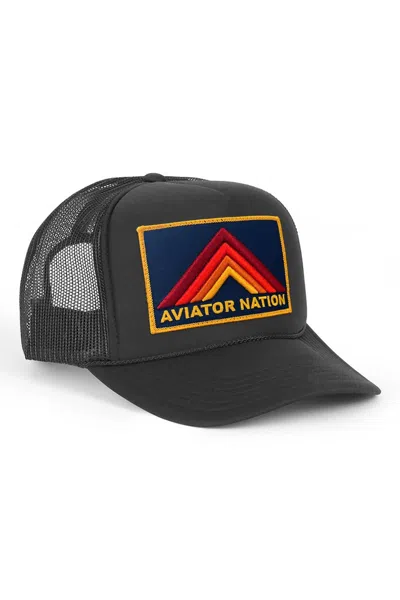 Aviator Nation Unisex Mountain Stripe Vintage Low Rise Trucker Hat In Black