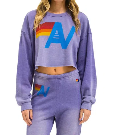 Aviator Nation Vintage Logo Cropped Crew Sweatshirt Relaxed In Faded Grape In Purple