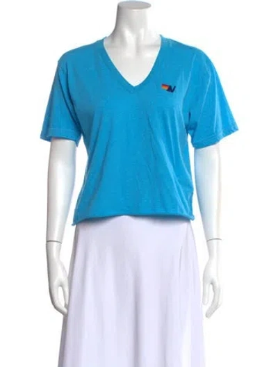 Pre-owned Aviator Nation V-neck Short Sleeve T-shirt In Blue