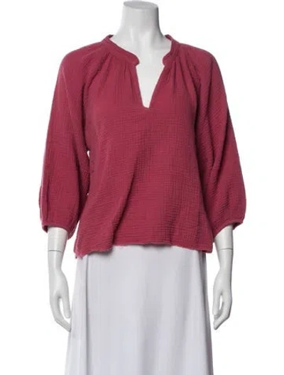 Pre-owned Aviator Nation V-neck Three-quarter Sleeve Top In Pink