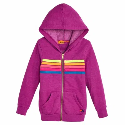 Aviator Nation Women's Five Stripe Zip Up Hoodie In Magenta/yellow/blue In Purple