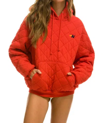 Aviator Nation Women's Quilted Pullover Hoodie Relaxed In Red