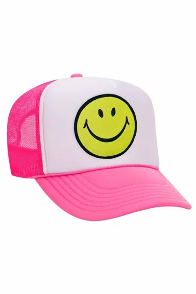 Aviator Nation Women's Smiley Vintage Low Rise Trucker Hat In Neon Pink In Multi