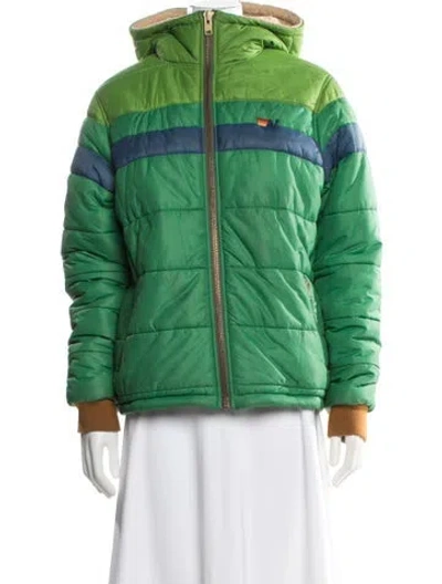 Pre-owned Aviator Nation Wool Colorblock Pattern Down Coat In Green