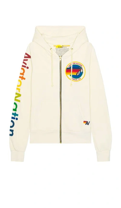 Aviator Nation Zip Hoodie In 复古白色