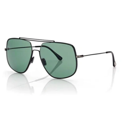 Pre-owned Aviator Tom Ford Liam Ft0858 Unisex  Designer Sunglasses Shiny Black & Green 61mm