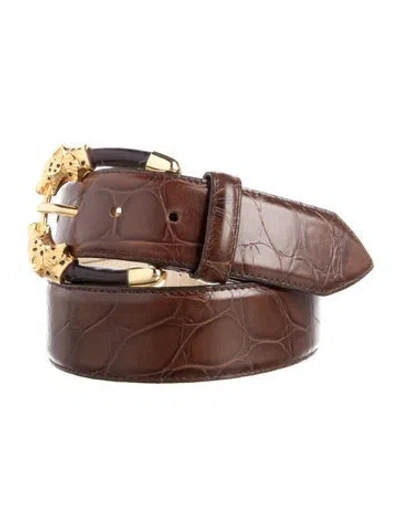 Pre-owned Avignon Embossed Leather Belt In Brown