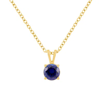 Avir New York Women's Blue Solid Yellow Gold Lab Grown Sapphire Necklace One Carat Total Weight With Adjustable Ne