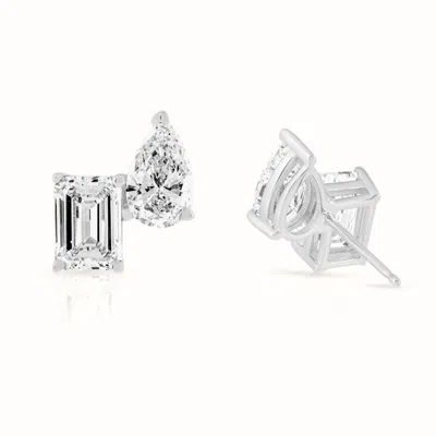 Avir New York Women's Solid White Gold Toi Et Moi Lab Grown Diamond Three Carat Total Weight Stud Earrings In Metallic