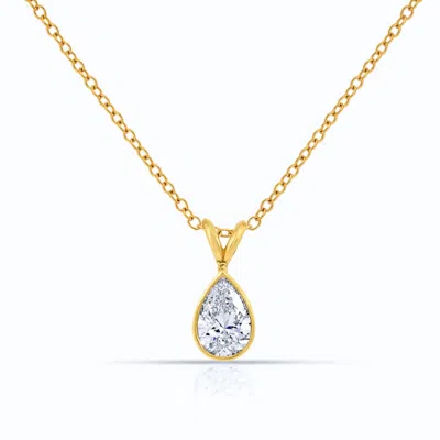 Avir New York Women's White / Yellow Solid Yellow Gold Bezel Set Pear Lab Grown Diamond Once Carat Total Weight Pe
