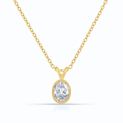 Avir New York Women's Yellow / White Solid Yellow Gold Bezel Set Oval Lab Grown Diamond Once Carat Total Weight Pe In Green